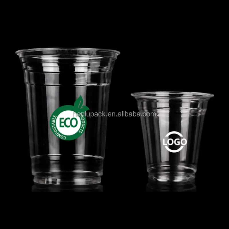 100% Biodegradable PLA Cups Plastic Custom Compostable Take Away Clear Bubble Milk Tea Cups