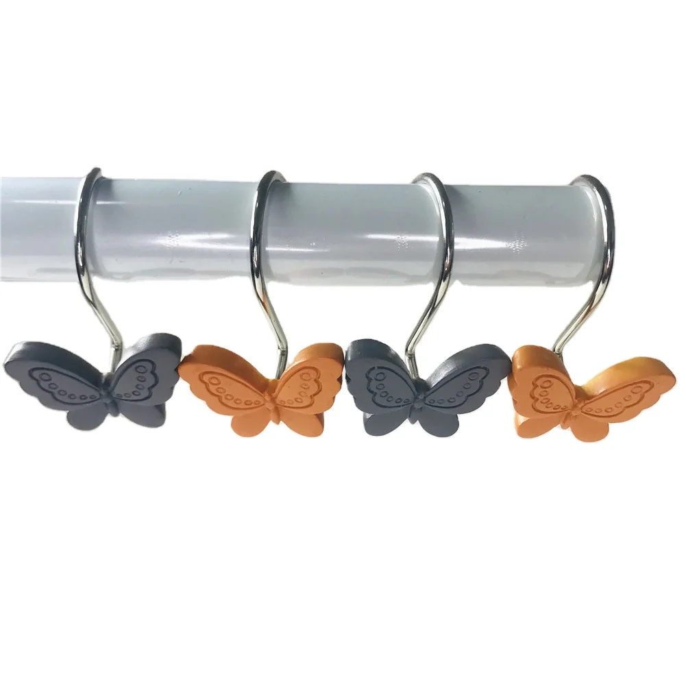 Набор из 12 крючков для занавески ванной комнаты с изображением бабочек из смолы
