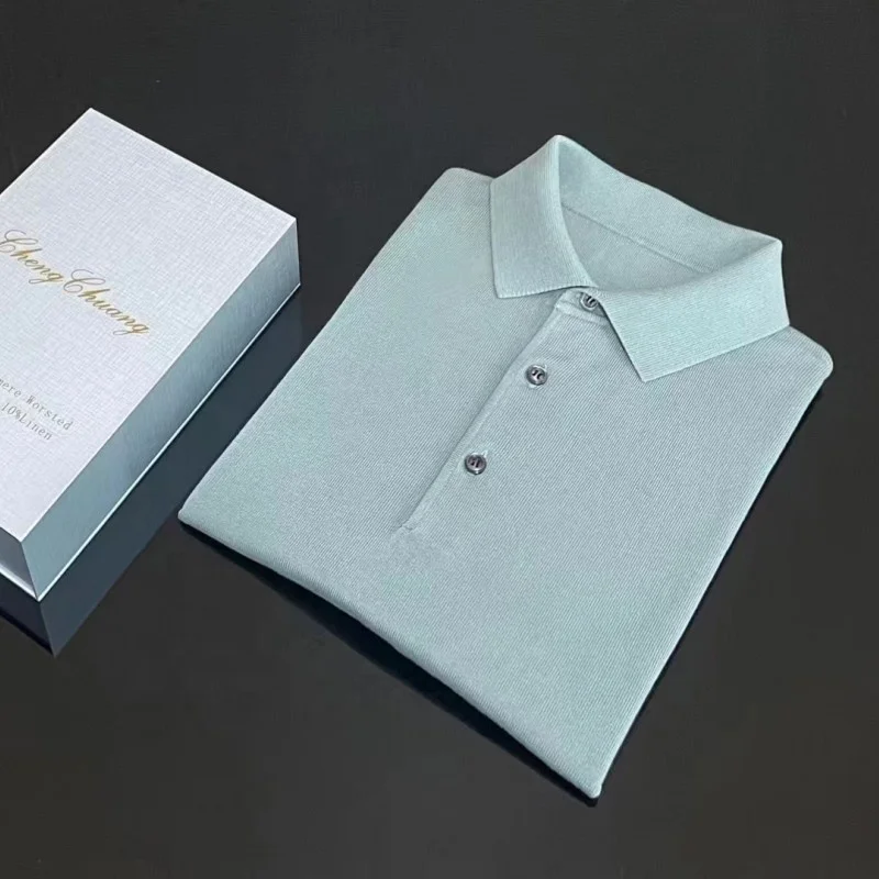 Custom Silk/cashmere Luxury Men knitting Summer polo shirt