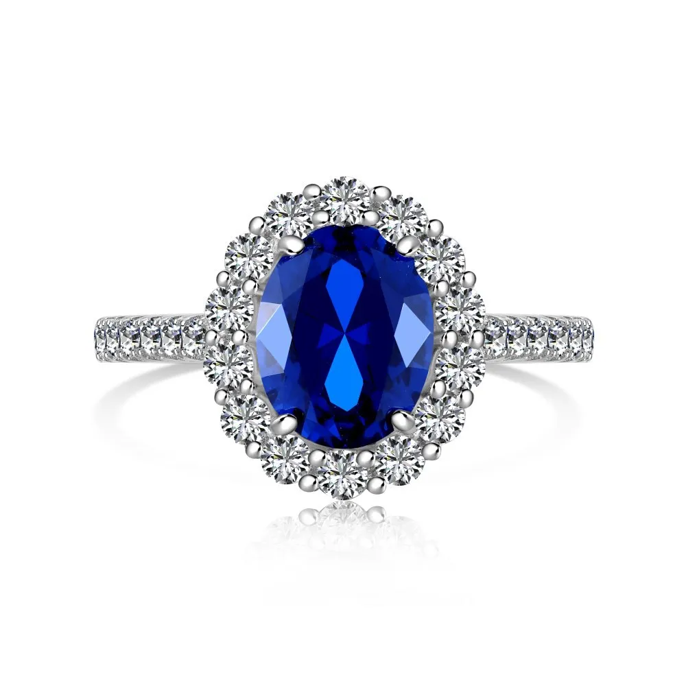 925 Sterling Silver Artificial Sapphire Ring Tanzanite Zircon Fashion Ring for Women Hainon 782