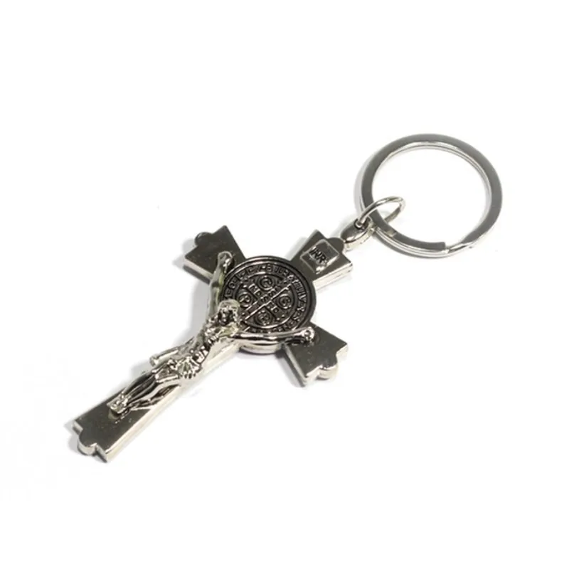 Church Catholic Christian Religion metal mini cross keychain Saint Benedict Retro Cross Key rings Jerusalem Charm Baptism Gift