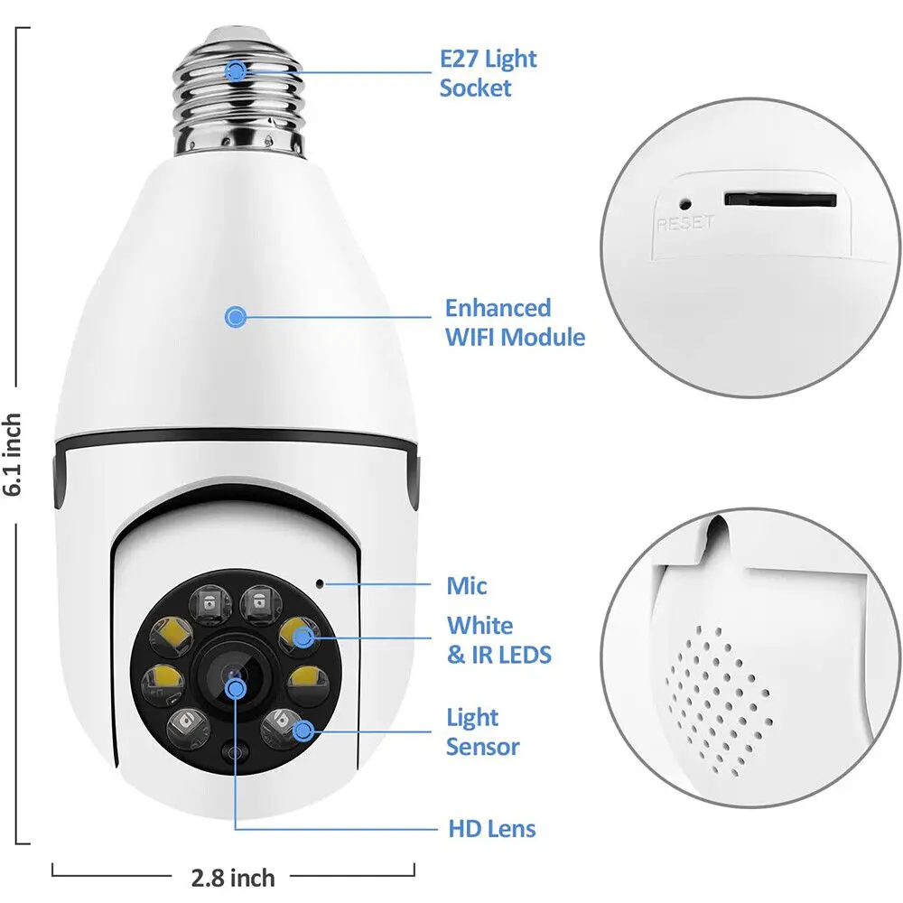 Беспроводная IP-камера E27 WiFi 1080P панорамная лампа PTZ домашняя охранная система видеонаблюдения камера с лампочкой
