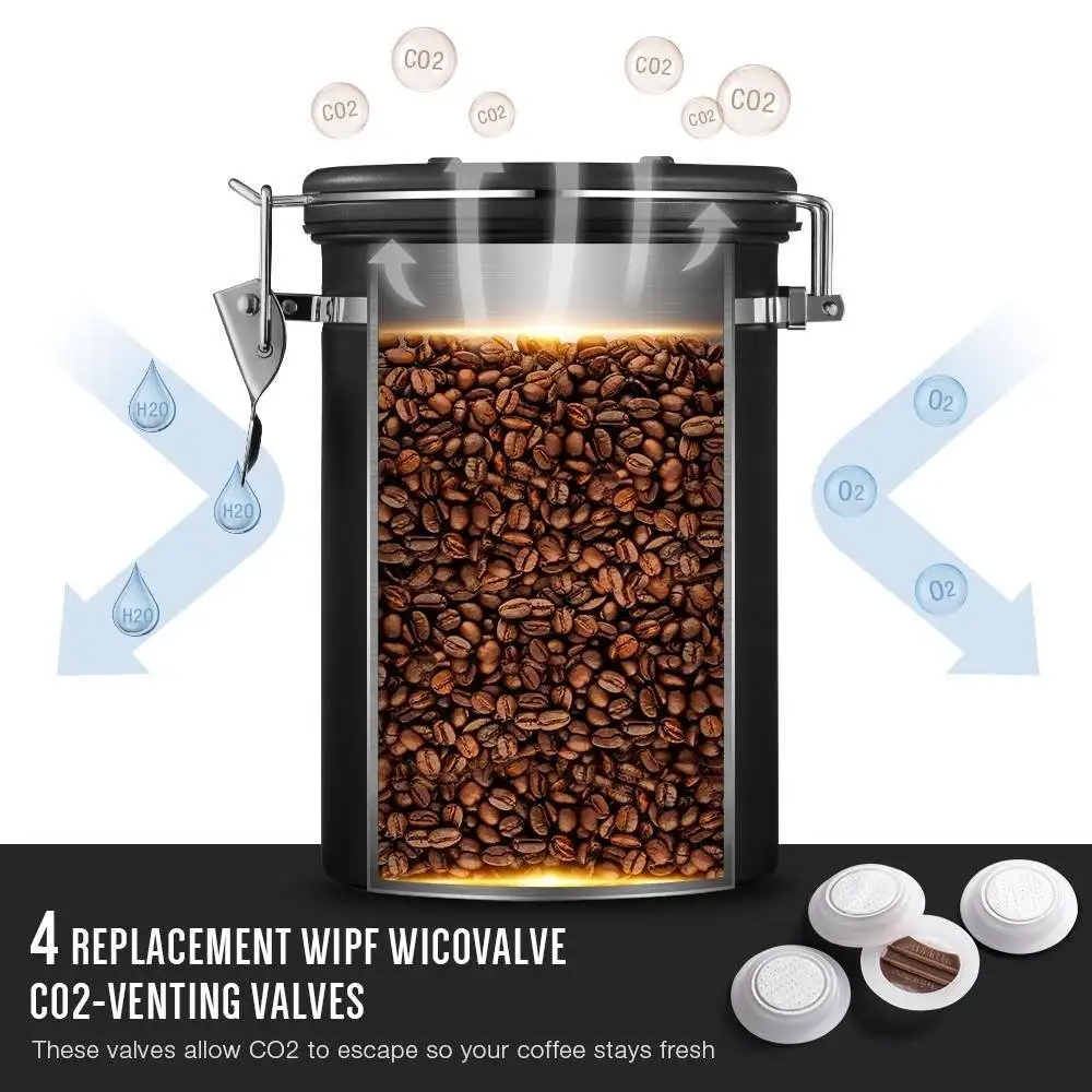 2022 New Classic Glass Inner Electric Auto Vacuum Stainless Steel Bail-Clasp Round Vacuum Coffee Canister For Home