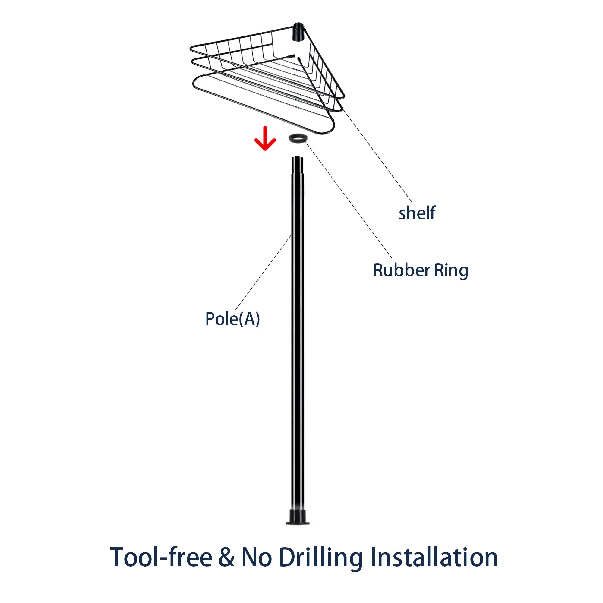 4 Tier Metal Bathroom Telescopic Corner Shower Shelf Caddy Pole Wall Rack Storage Organizer