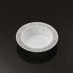 Factory Directly Disposable Plates Plastic Bowl Gold Gilding Party Meal Plastic Bowl High-End Hollow Tableware Dishes Supplie