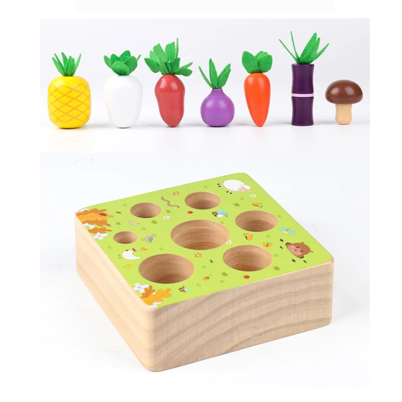 Montessori Simulation  Carrot Pulling Toys Wooden Toy Coordination Hand Eye Training for Baby Gift