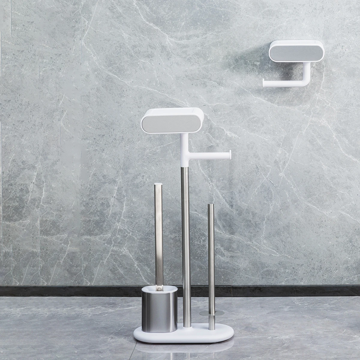 Stainless Steel compact Bathroom paper holder TPR Toilet Brush Holder SET durable Toilet Brush