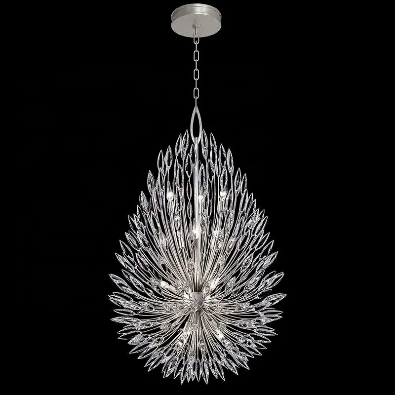 Modern Lily Buds Hotel Home Ceiling Hanging Pendant Light Gold Silver Flower Luxury Elegant Crystal Chandelier for Home Villa