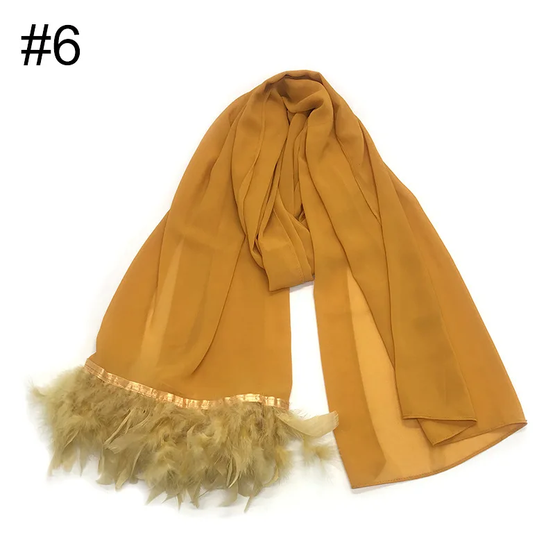 New Elegant Feather Chiffon Scarf Shawl Fringed Feather Scarf Woman Scarf Hijab