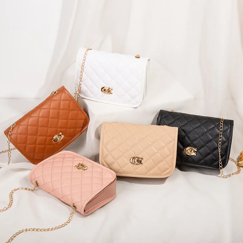 Fashionable Embroidered Bag Single Shoulder Diamond Crossbody Thread Cover Lock Mobile Phone Messenger Handbag Women PU Fashion