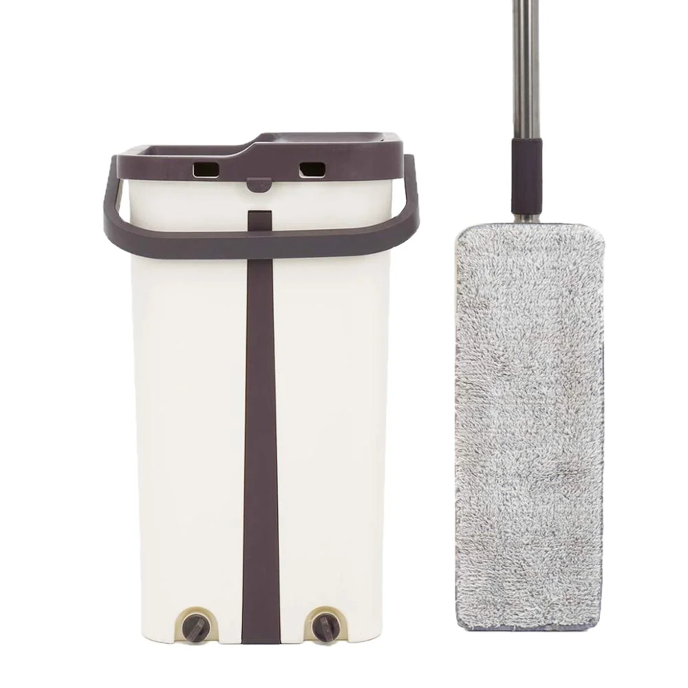Flat Squeeze Mop and Bucket Hand Free Wringing  Pads Wet or Dry Usage on Hardwood Laminate Tile Floor Cleaning Microfiber Mop