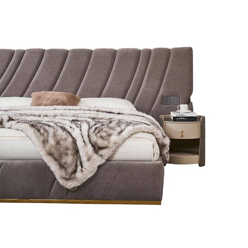 Italian Design Home Furniture Bedroom Super Headboard Luxury Bed Velvet Tufted King Size Fabric Bed