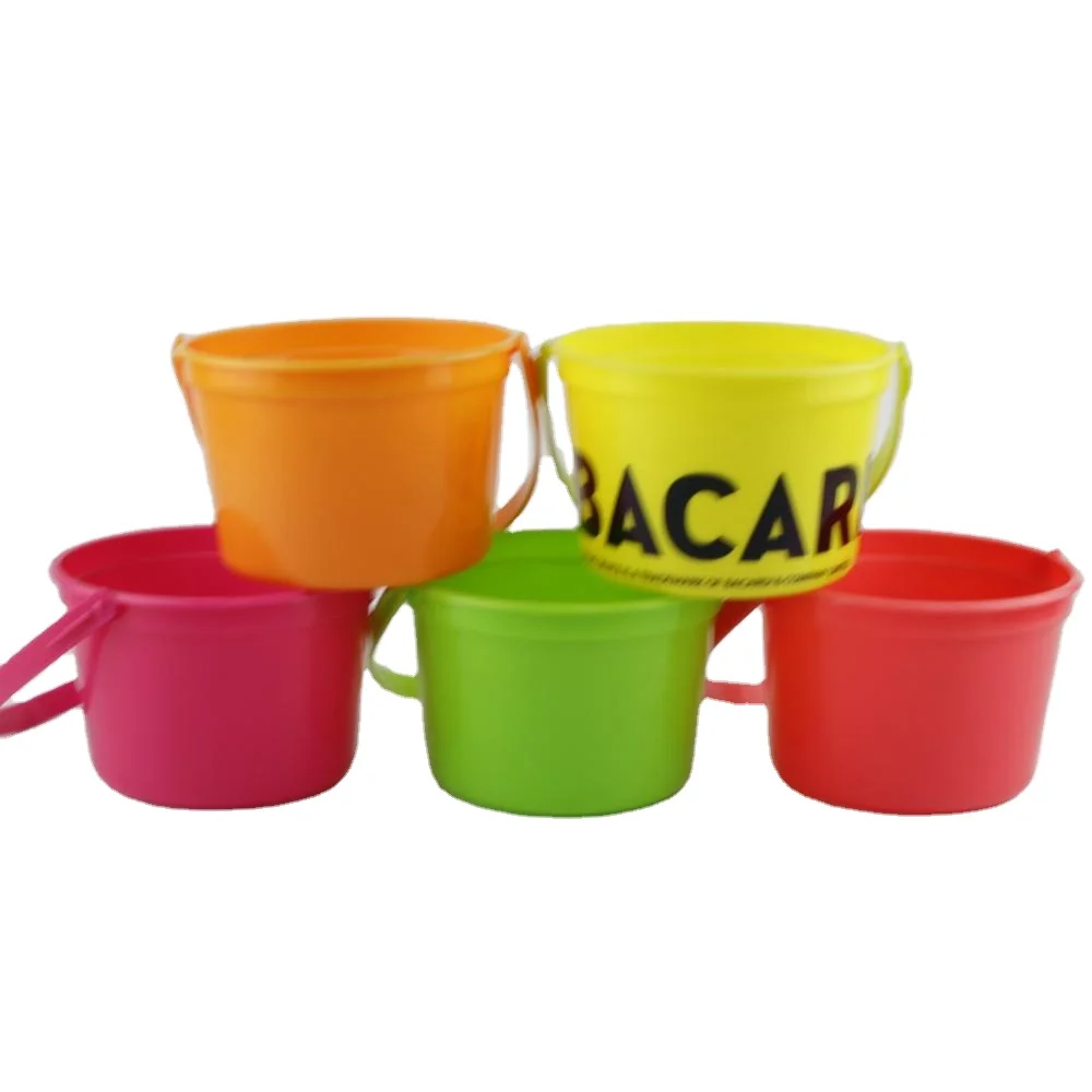 Bacardi rum bucket mini plastic drinking bucket with handle-14oz