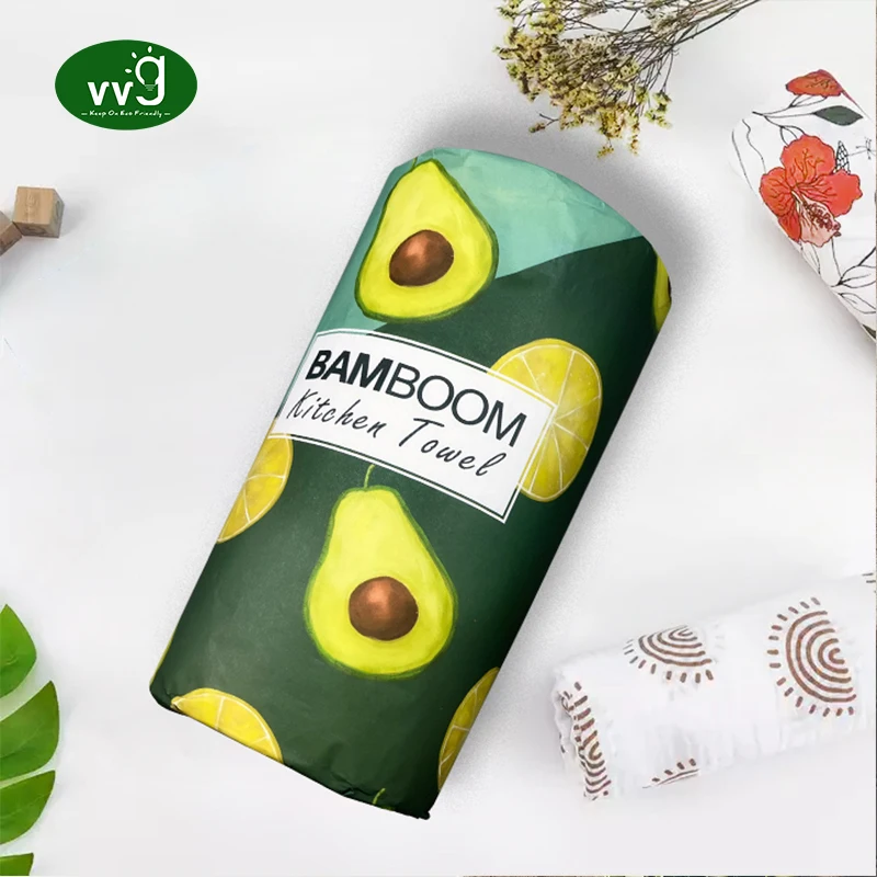 VVG Wholesale Bamboo Fiber Reusable Kitchen Paper Towel Roll 100% Biodegradable Kitchen Clean Paper Dishcloth