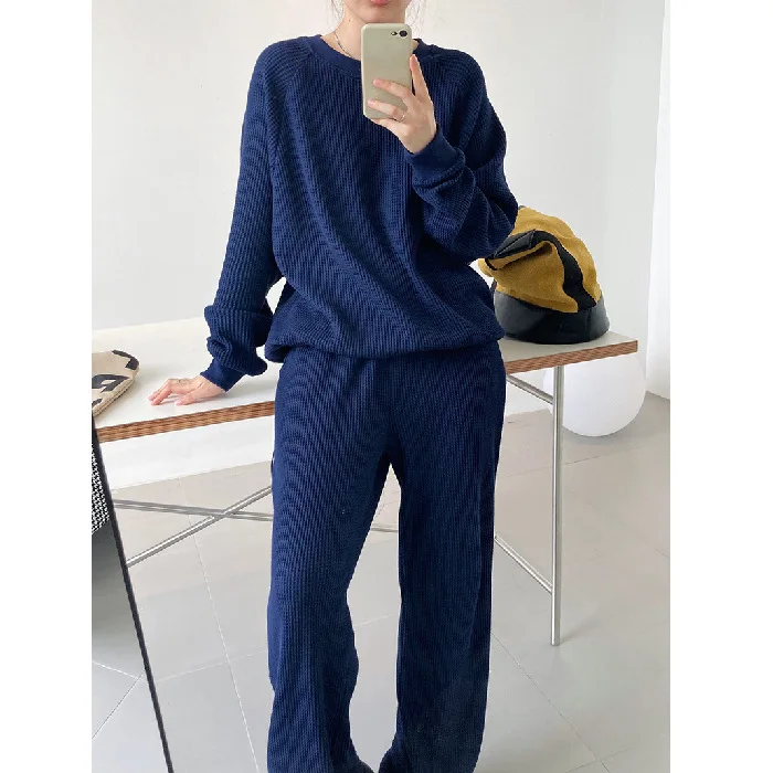 Waffle sweatshirt corset sweatshirt women two-piece autumn loose fashion high quality  casual sports suit women