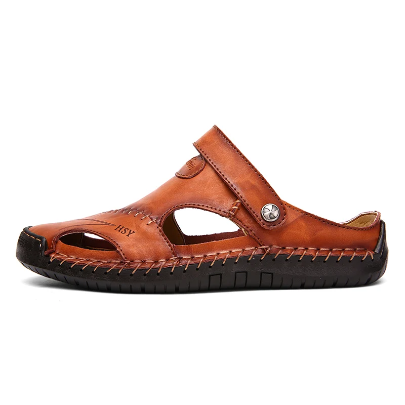 Mens Sandals Summer Genuine Leather Male Beach Sandals Soft Comfortable Male Outdoor Beach Slippers Slip-ON Man Sandals