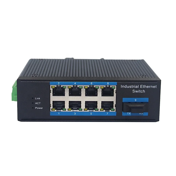 Factory supply 8-Port 10/100Base-TX to 100Base-FX Single Mode Dual Fiber  Industrial Ethernet Switch