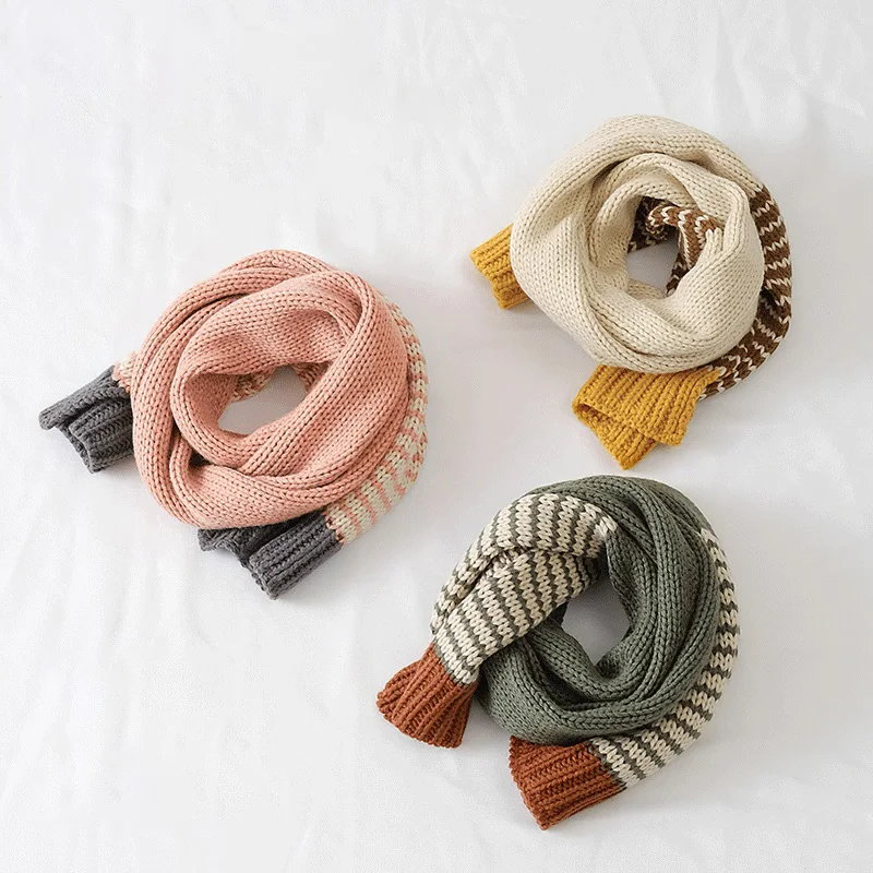 Новый Модный Цветной Простой корейский шарф для мальчиков и девочек мягкие теплые детские вязаные другие шарфы в полоску малышей