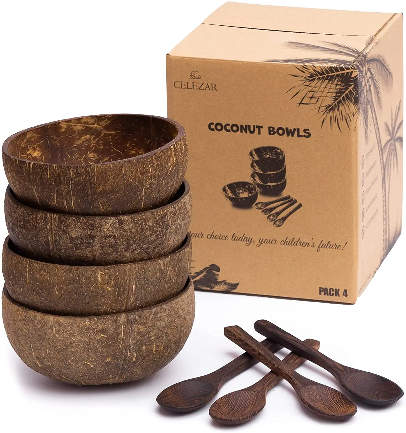 Blue Mosaic Candle Holder Carved Mini Semi Husk Wooden Reusable Spoon Shell Coconut Bowl Set