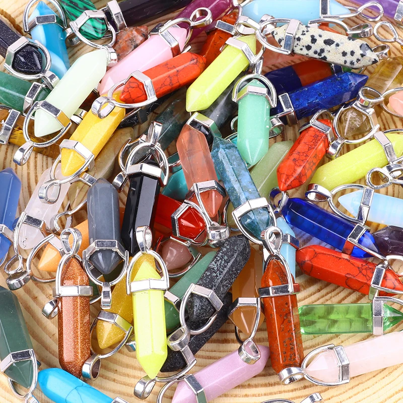 Hexagon Prism Crystal Stone Point Chakra Healing Gemstone Pendants Necklaces Pointed Gemstone Pendants Necklaces for Women