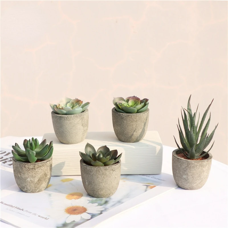 Artificial Plants Home Decor Indoor Shelf Office Women Desk Decorations Set of 5 succulents plants artificial bonsai pot ceram