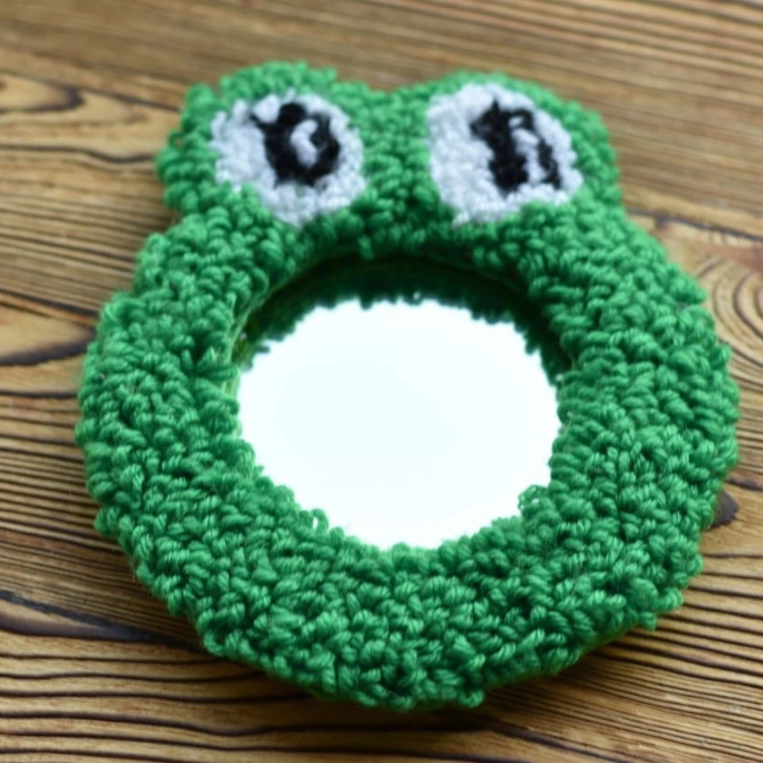 Frog Cartoon Pot Holder Decoration Plush Funny Mirror Frame 100% Handmade Mug Rug Punch Needle Coasters