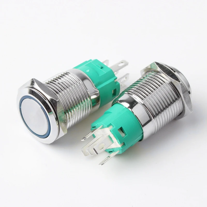 16mm push button switch momentary 1no 1nc led waterproof 220 12 volt illuminated 5 pin