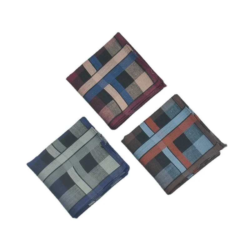 Mens Soft Cotton Striped Handkerchiefs Assorted Checkered Pattern Pocket Square Hankies For Wholesale