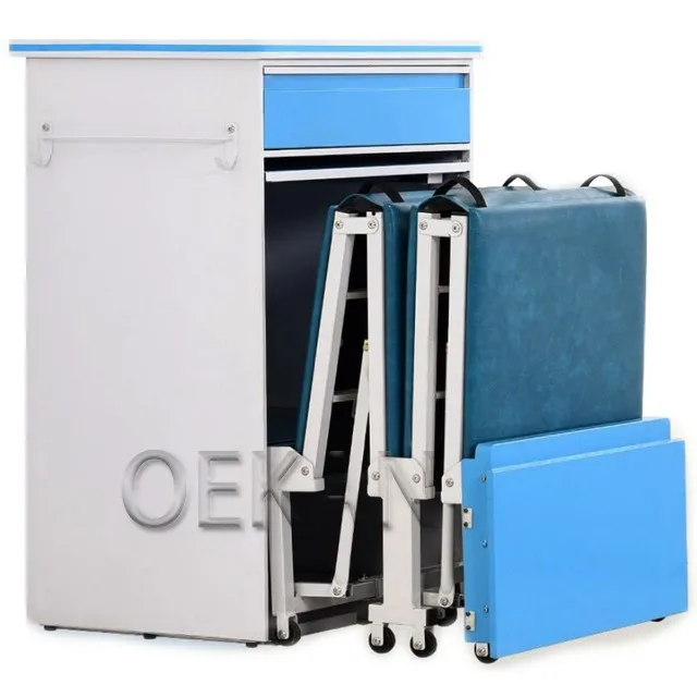 Hospital Furniture Steel Beside Cabinet with Foldable Retractable Cushion Escort Bed