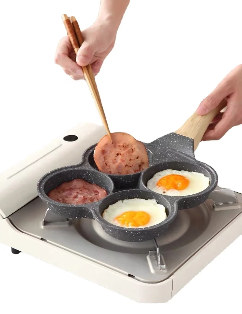 Kitchen Convenient Egg Hamburg Steak Frying Pan 4 Hole Lace Non-stick Frying Pan