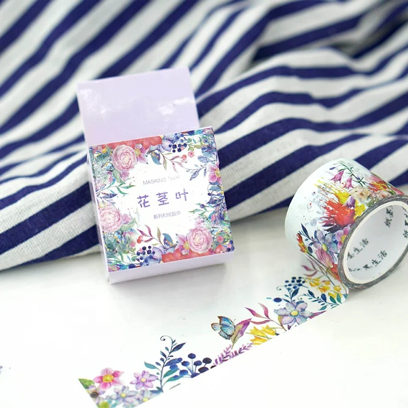 Flower stems and leaves and paper tape single boxed small fresh flowers ledger diary periphery DIY decoration can tear stickers