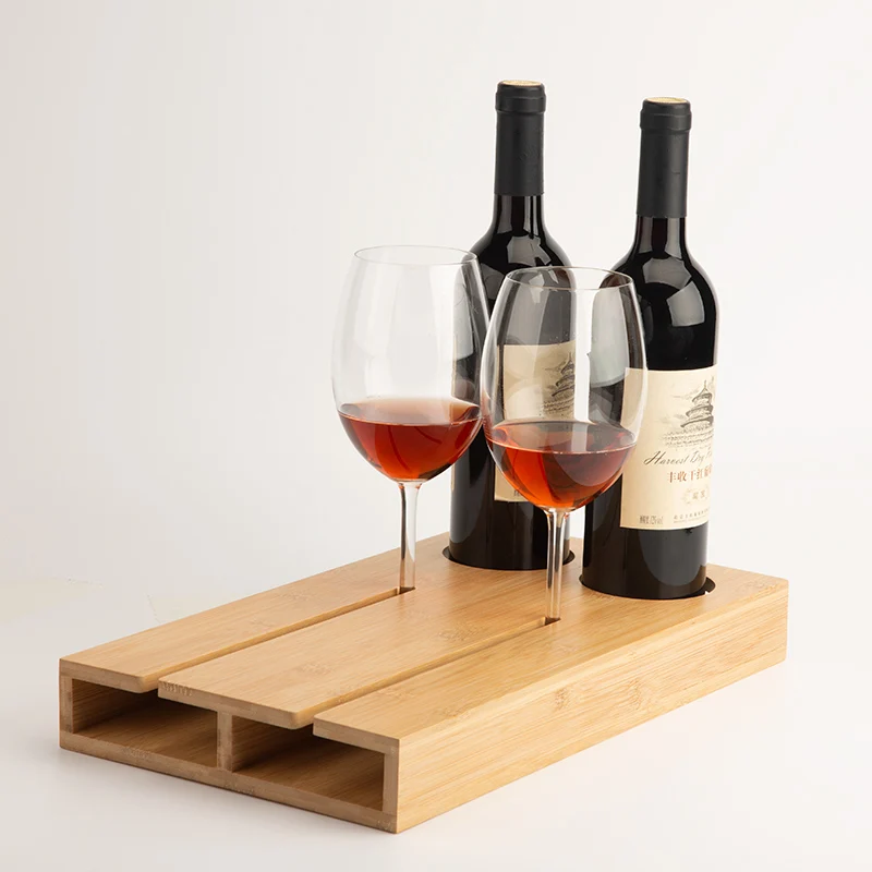 Индивидуальный бамбуковый набор для хранения вина вмещает 2 бутылки и 4 стакана, легкая и портативная стойка для винных бутылок
