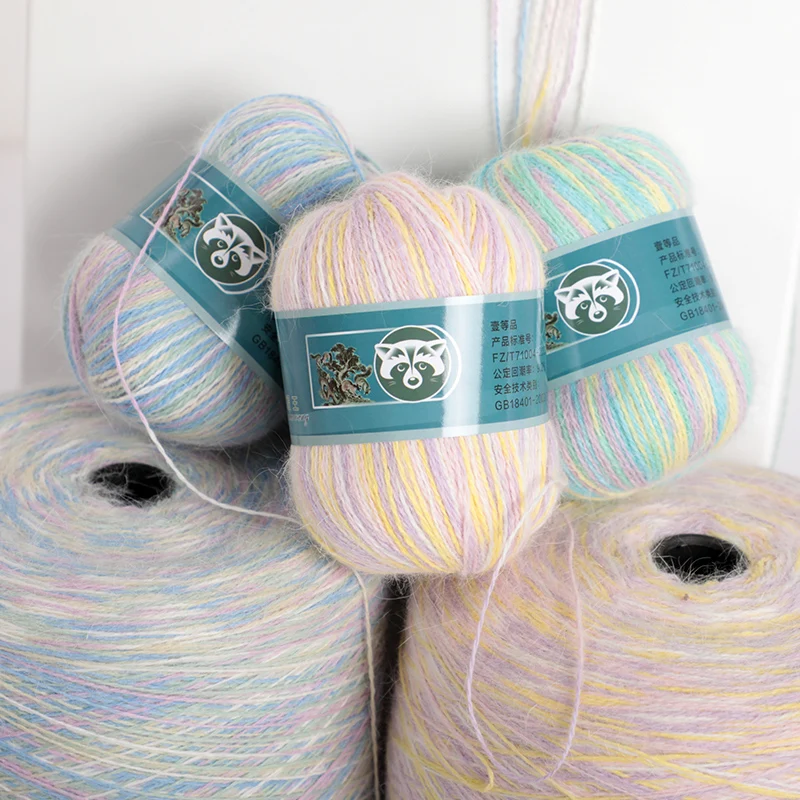 2021 New Selling Russian Color Segment Dyed 14S/2 Soft Angora Yarn 60% Rabbit Hair 40% Nylon Blended Hand Knitting MINK Yarn