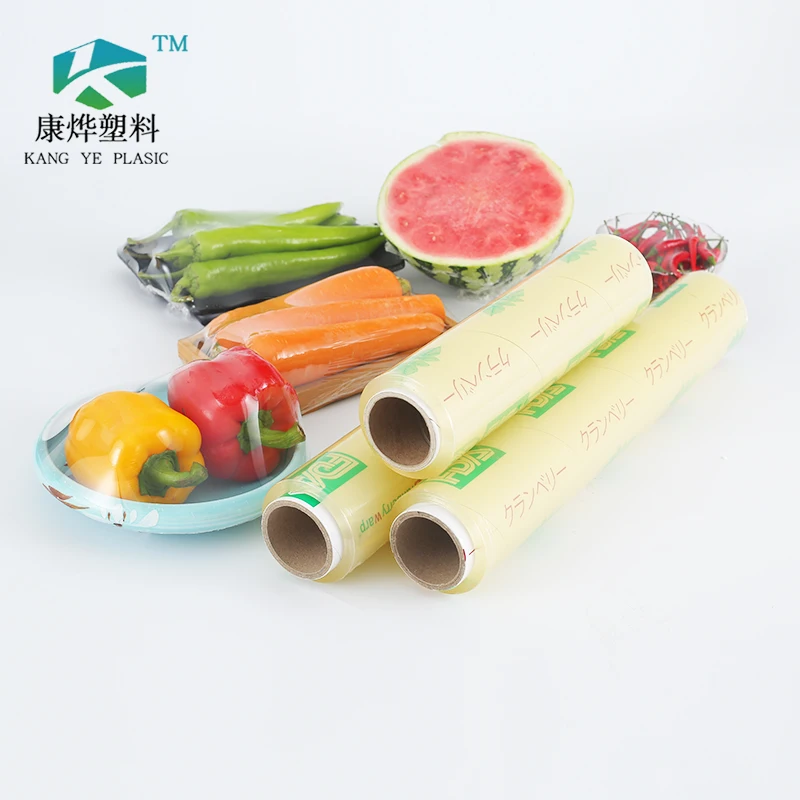 Food Grade PVC Stretch Cling Film Clear Plastic Roll for Supermarket Food Wrapping PVC Cling Film Wrap 10/12mic 1500m Jumbo Roll