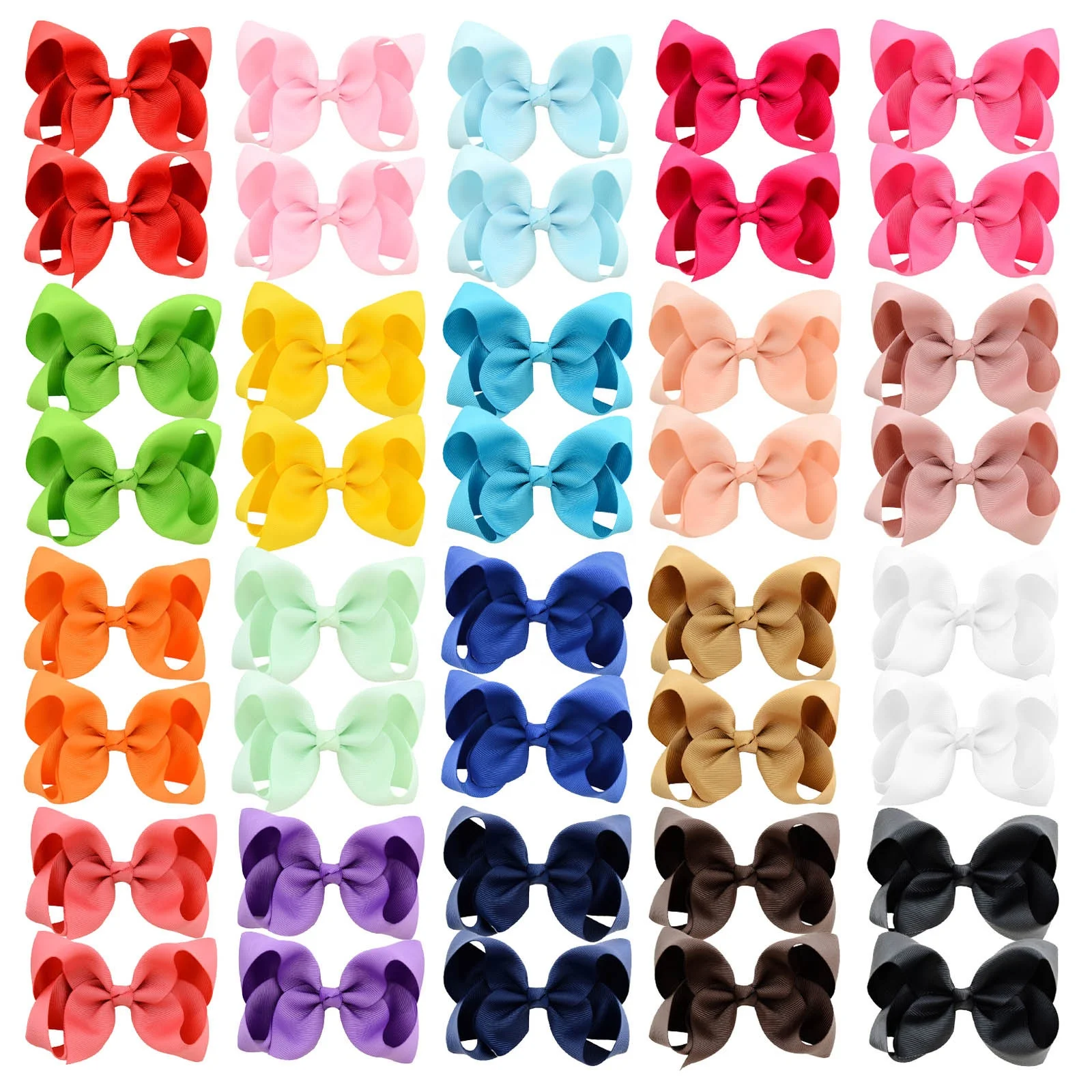 4 Inch 20 Colors Solid Color Grosgrain Ribbon Bows Clips Handmade Hair Bows For Kids