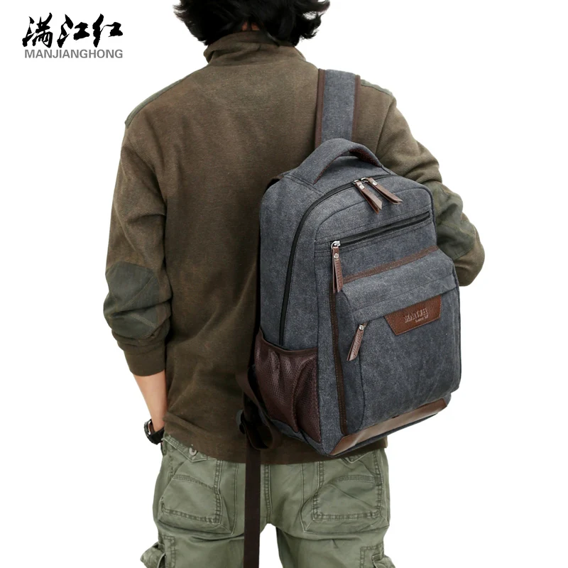 High quality vintage canvas backpack school college laptop back pack