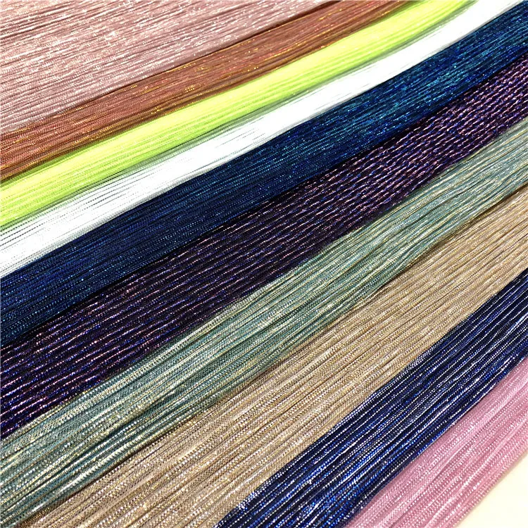 
New Designer High Quality Knitted Stretchy Shiny Gold Lurex Metallic Crinkle Pleated Crepe Mesh Fabrics For Women Party Dress 