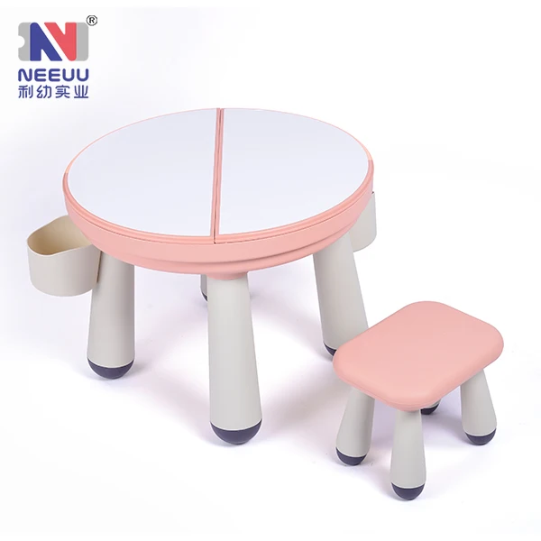 Round DIY kids plastic education multi-function building blocks table drawing table