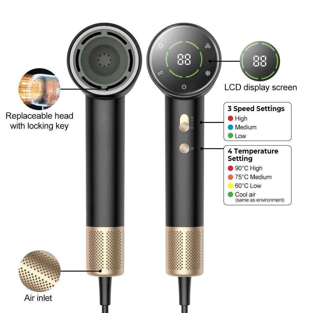 Hot Sale Warm Air Blower 1500w High Power Hair Dryer Technology LED Display Diffuser Hair Dryer