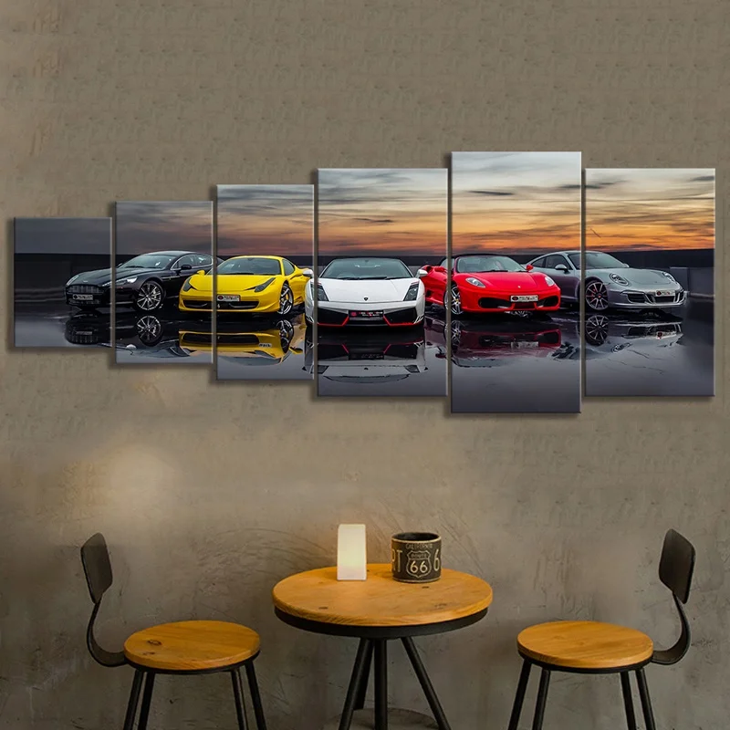 5pcs HD Vintage Car Poster Vintage Room Decor Super Car Sticker Bar Wall Art Oil Painting 718 Car Printing Canvas