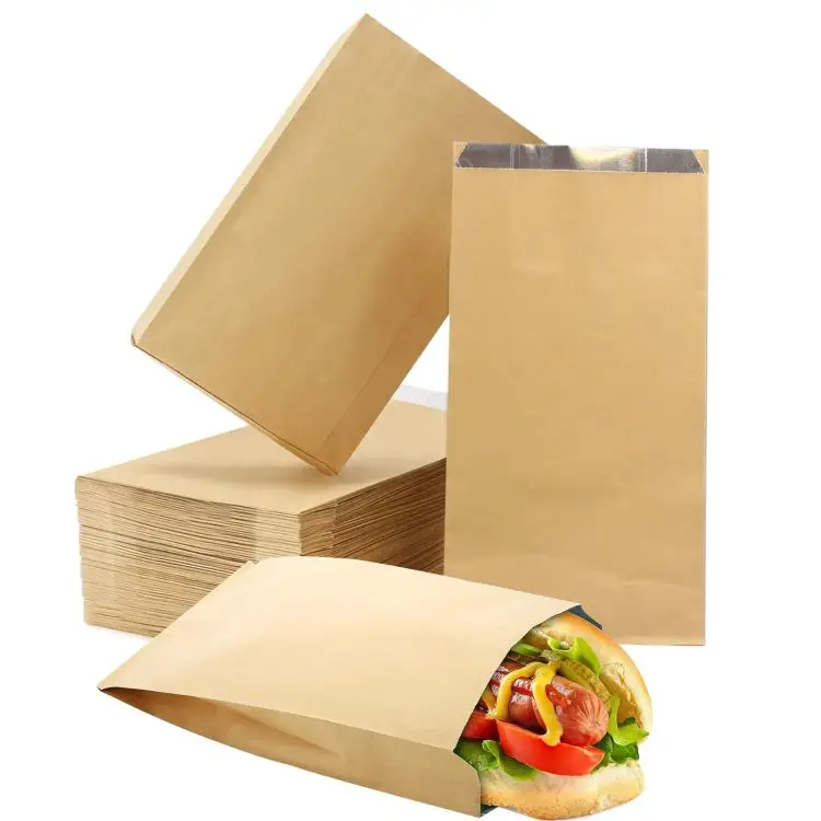 Customized BBQ Chicken Rolls Burger Snack Food Grease Proof Waterproof Aluminum Foil Kraft Paper Bag