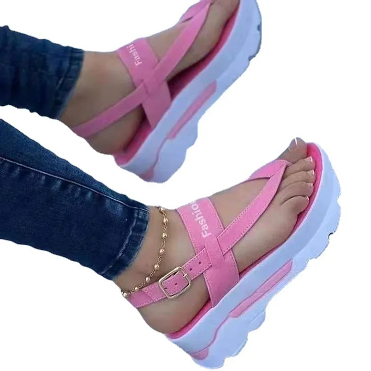 The New Summer 2023 Plus-size Wedge-toe Clasp Sandals for Women with Platform Soles and Roman Sandals PU Summer Shoes 4 Colors