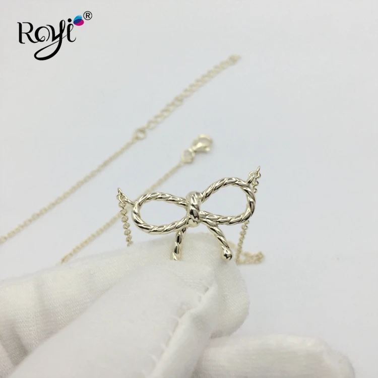 
New Arrival Bowknot Design Silver 925 Sterling Jewelry Gold Plated Necklace 