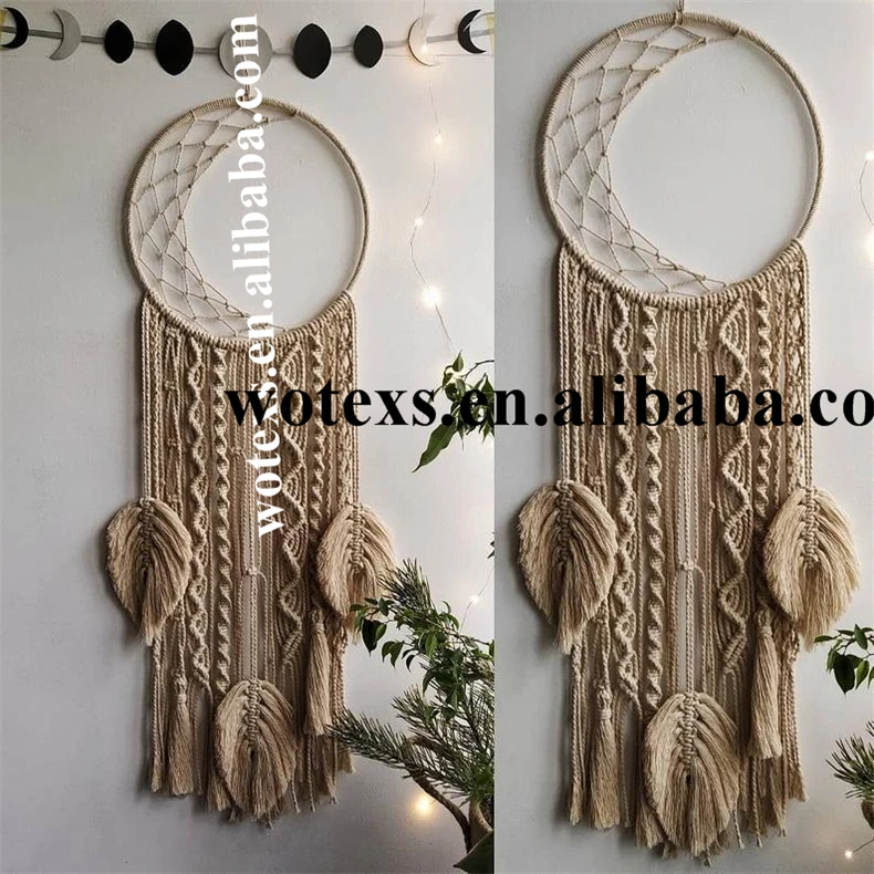 PH830 Custom Handmade Crochet Plant Hanger macrame hanging wall with feather rope flower Basket