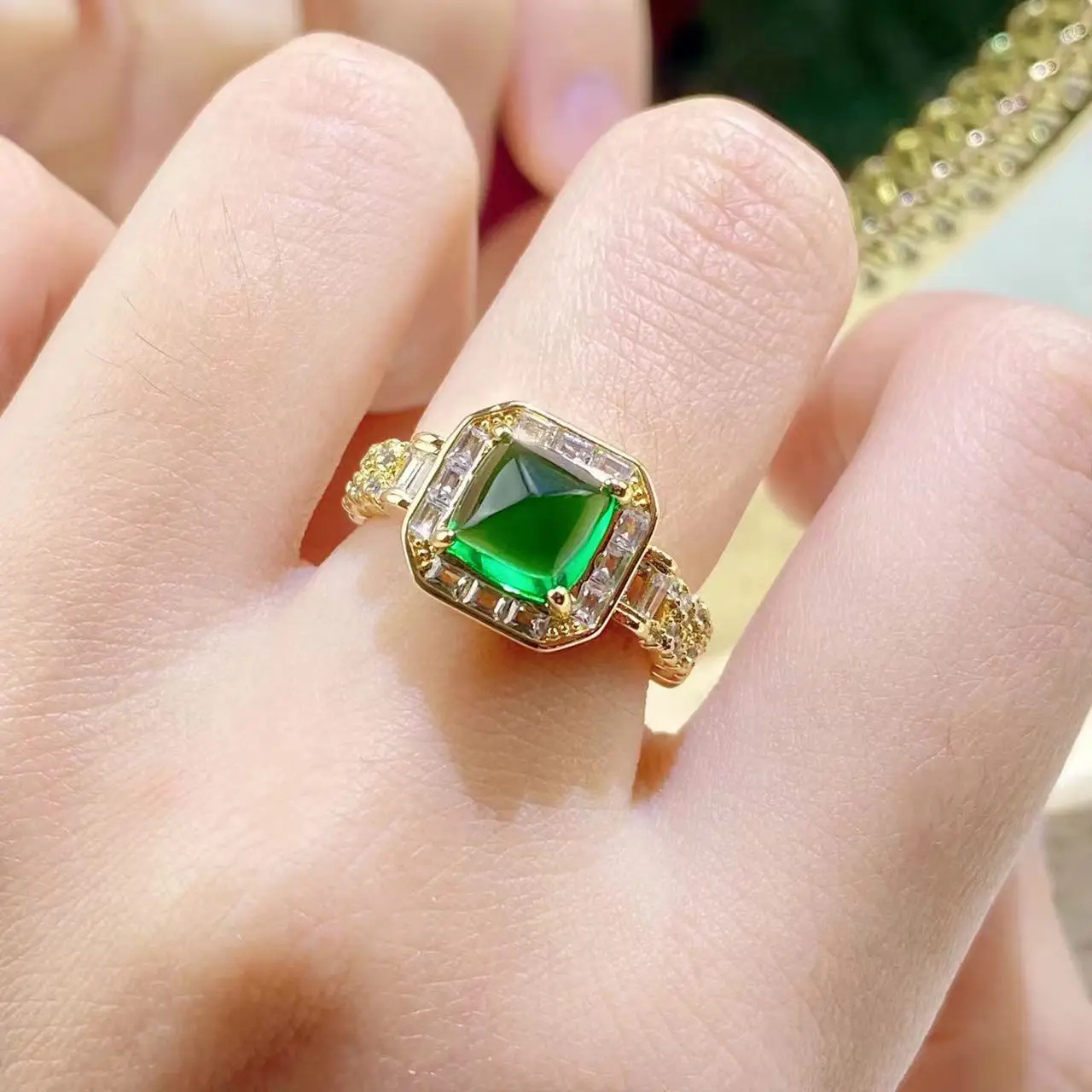Gold Vintage Emerald Ring Gold stacking cut green square emerald ring antique statement