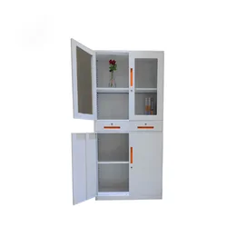 Hot sale office furniture cabinet manufacturers metal 2 door cupboard steel storage file glass cabinet