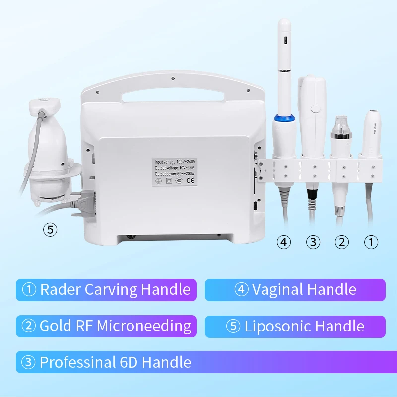Multi functions neck face skin tighten wrinkle removal body slim  6 in 1 Hi machine  fu with rf microneedle vaginal lipo vmax