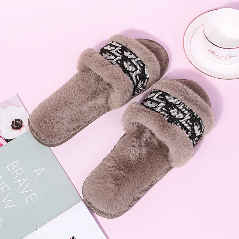 2023 New Design Soft Sole Women Home Indoor Bedroom Open Toe Sandals Plush Fur Slippers For Girls