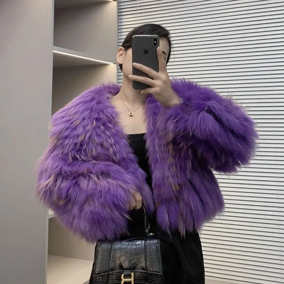 Wholesale winter women clothes real fur coats women natural design short jacket raccoon fur coats for ladies