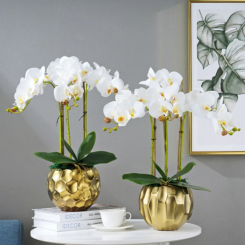 Hot Selling 2023 White Real Touch Latex Phalaenopsis Artificial Orchids With Flower Pot